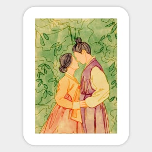 Korean hanbok couple in the garden Sticker